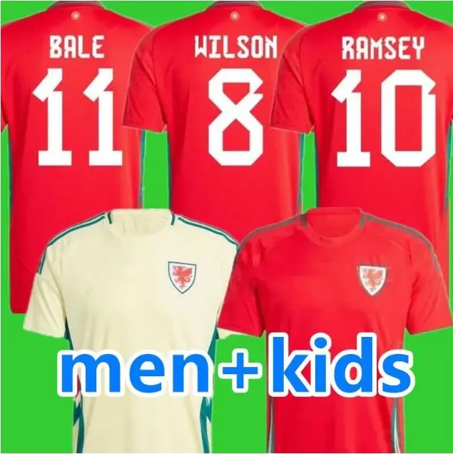 2024 Wales Voetbalshirts BALE WILSON ALLEN RAMSEY wes 24 25 European Cup National Team cup Rodon VOKES Thuisvoetbalshirt Korte mouwen Uniformen fans HEREN kindertenue