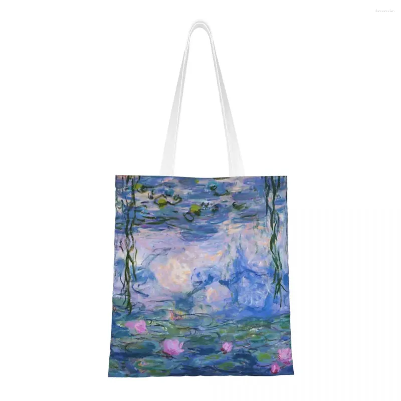 Einkaufstaschen Claude Monet – Seerosen-Leinentasche, faltbar, Damen-Schultertasche, lässige Reisehandtasche
