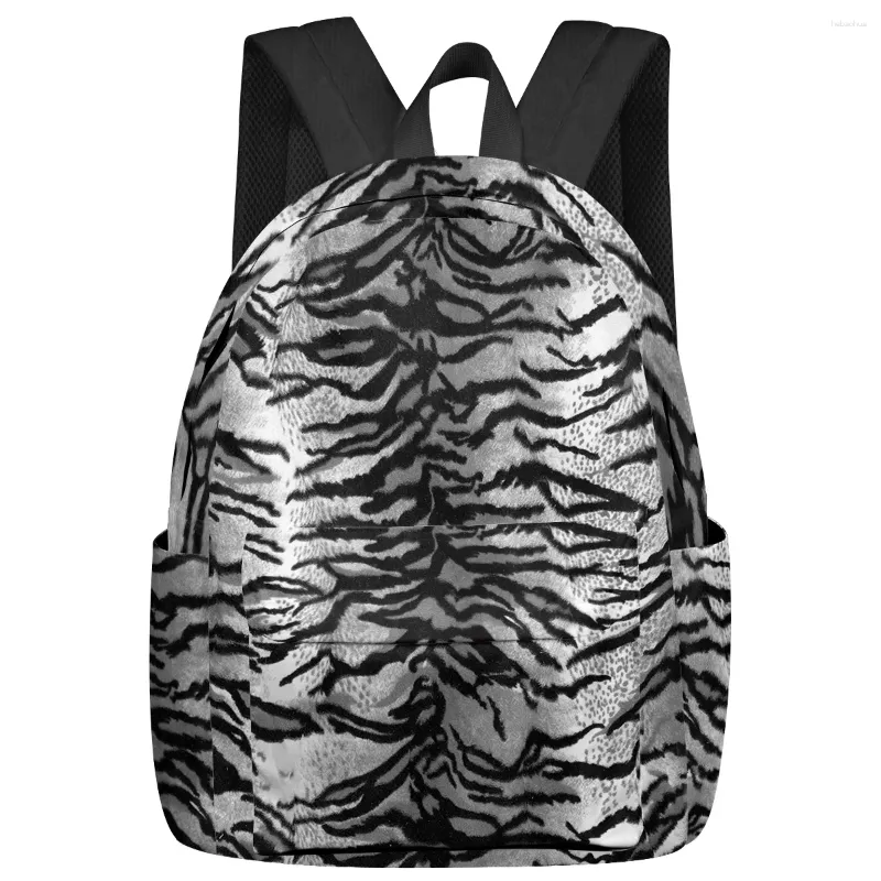 Backpack Animal Tiger Skin Black White Women Man Backpacks Waterproof Travel School For Student Boys Girls Laptop Bags Mochilas