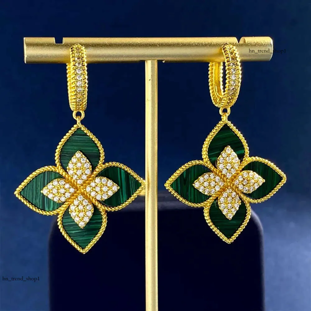 Pendiente con forma de trébol de cuatro hojas, joyería de diseño, oro, plata, madreperla, flor verde, cadena de eslabones W 319