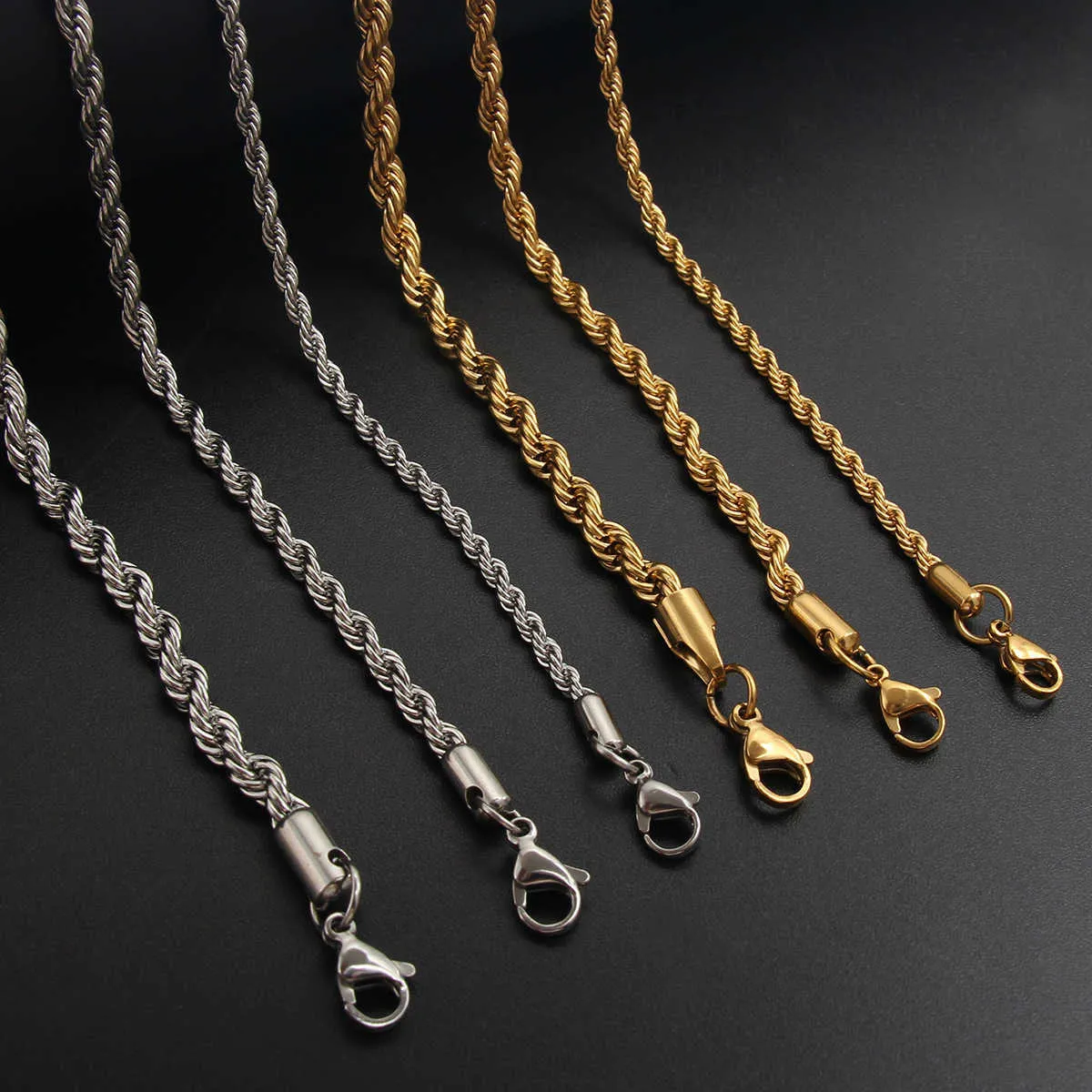Colliers à pendentif design de mode en acier inoxydable, collier torsadé de pâte frite 3/4/5 mm, accessoires hip-hop en acier titane avec chaînes pour hommes et femmes