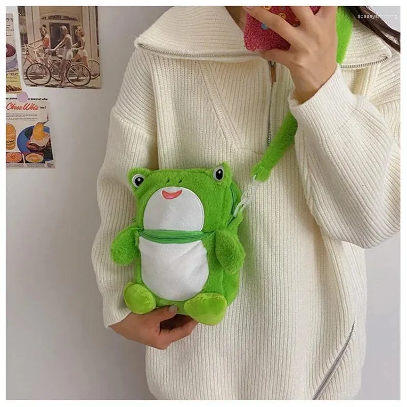 Sac à bandoulière fourre-tout pour femmes, sac à bandoulière de dessin animé de grenouille drôle, poupée d'anniversaire pour enfants, téléphone portable pour fille, mignon en peluche