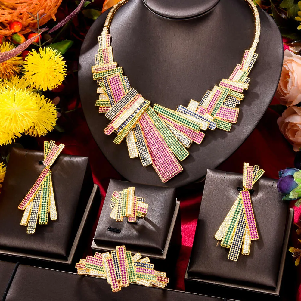 GODKI célèbre marque 4 pièces africaine pour les femmes de mariage multicolore Zircon cristal Dubai ensemble de bijoux de mariée