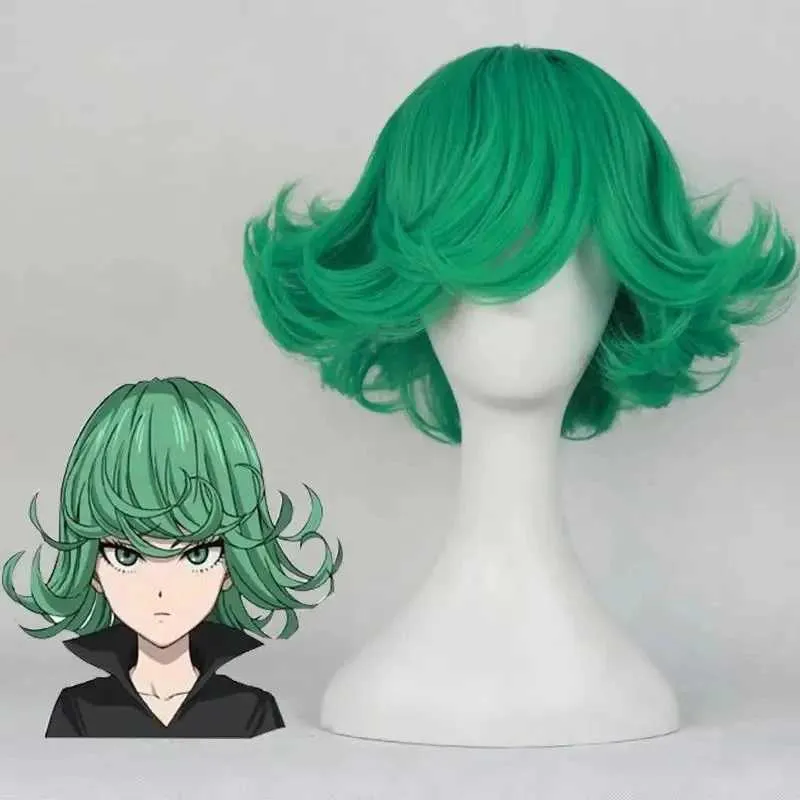 Parrucche sintetiche Parrucche in pizzo Anime One Punch Man Senritsu no Tatsumaki Parrucca cosplay 30 cm Corta riccia ondulata Parrucca sintetica resistente al calore 240329