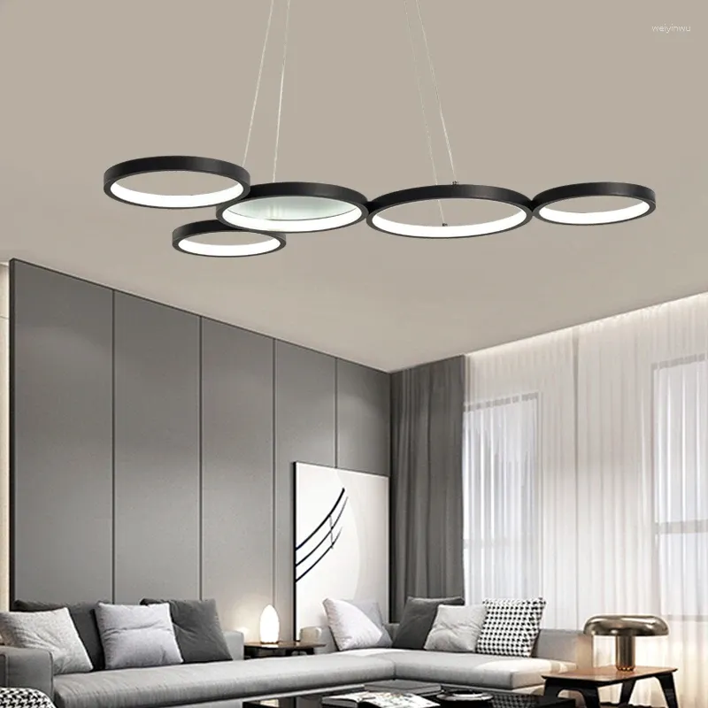 Żyrandole Nowoczesne LED żyrandol zdalne ścieranie sterowania do salonu do jadalni sypialnia kuchnia dom czarny lampka sufitowa