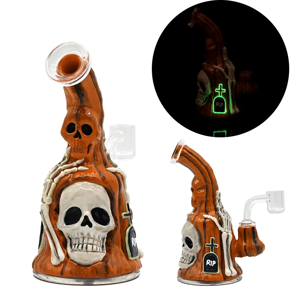 1 peça, 7 pol., Decorações festivas que brilham no escuro, item para fumar em vidro de caveira fantasma de argila de polímero, vidro de tabaco, bongos de vidro de borosilicato, acessórios para fumar, cachimbo de água de vidro