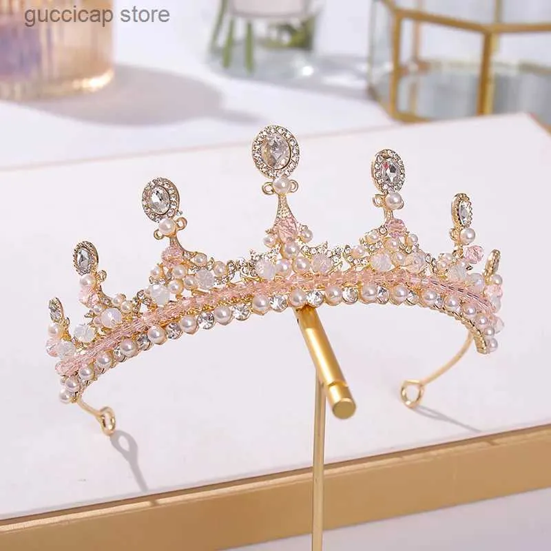 Tiaras Kristall Rosa Königin Prinzessin Tiaras und Kronen Braut Stirnband Frauen Mädchen Prom Party Diadem Hochzeit Haarschmuck Zubehör Y240319