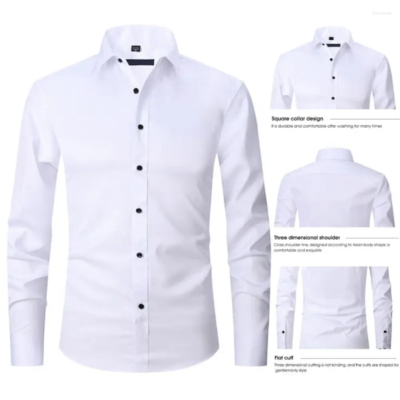 Men's Casual Shirts Slim Fit Shirt Stretch Fabric Stylish Cardigan With Turn-down Collar Long Sleeves For Business