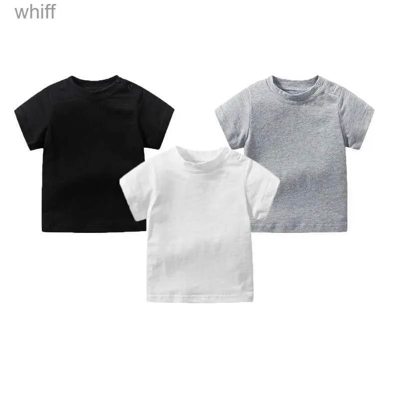 T-shirts sommar Nyfödda Baby Boy Clothes T-shirt Cotton Crewneck axelknapp Solid Color Topps Baby Boys Tees 0-24 MonthsC24319