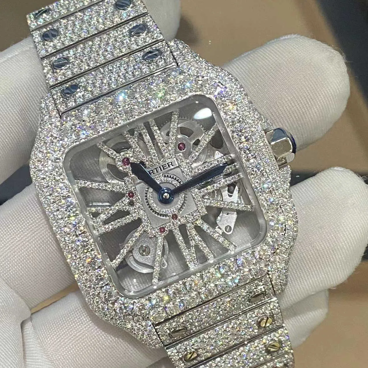 Часы в стиле хип-хоп, мужские и женские часы с бриллиантами Iced Out, роскошные модные блестящие циферблаты, безель, ремешок, Vvs, муассанит