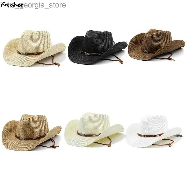 Szerokie brzegowe czapki wiadra czapki męskie western cowboy hat str SUN Hat Męs Mens Vintage Beach Hat Travel Fedora UV Ochrona Ochrony Kieliszki Y240319
