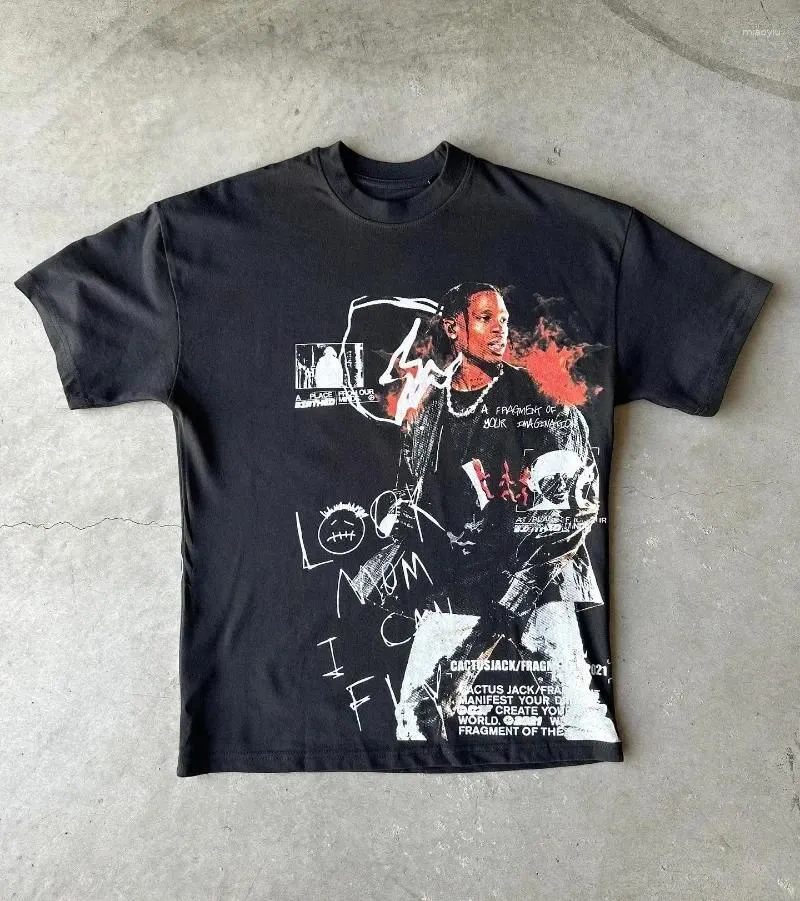 Herr t-skjortor y2k goth harajuku mode porträtt tryck kort ärm t-shirt män 2024 sommargata par retro casual överdimensionerad topp