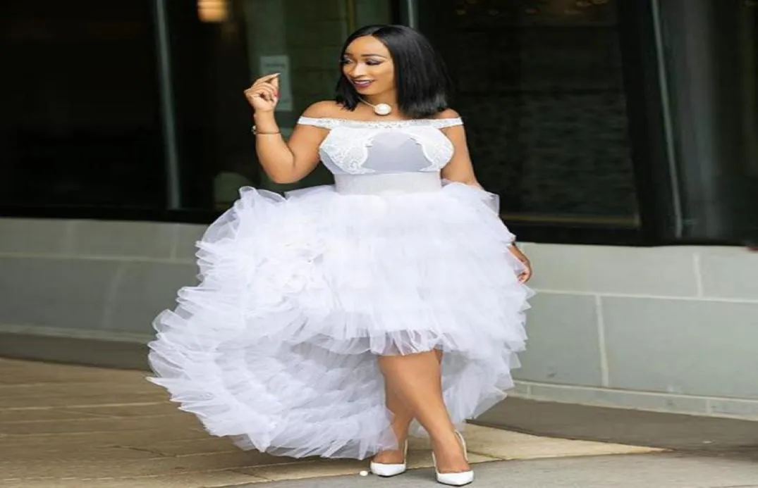 Blanc haut bas deux pièces robes de soirée haute rue mode personnalisée à plusieurs niveaux Tulle longue femmes robe de bal grande taille femme Maxi Tulle 3154773