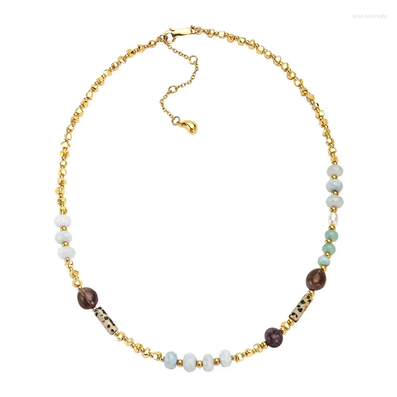 Chaînes colorées collier de pierre semi-précieuse pour femmes perles en métal or cou de mode bijoux en gros OEM