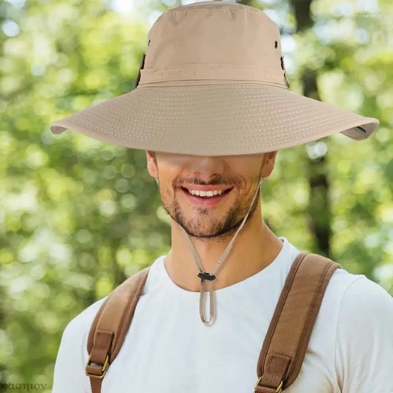 Berets Sommer Eimer Hut Cowboy Männer Outdoor Angeln Wandern Strand Hüte Mesh Atmungsaktive Anti UV Sonnenkappe Große Breite Krempe camping