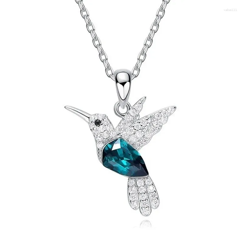 Pendentif Colliers Mode Bleu Vert Cristal Colibri pour Femmes Mignon Animal Oiseau Ras Du Cou Clavicule Chaîne Banquet Bijoux De Mariage Cadeau