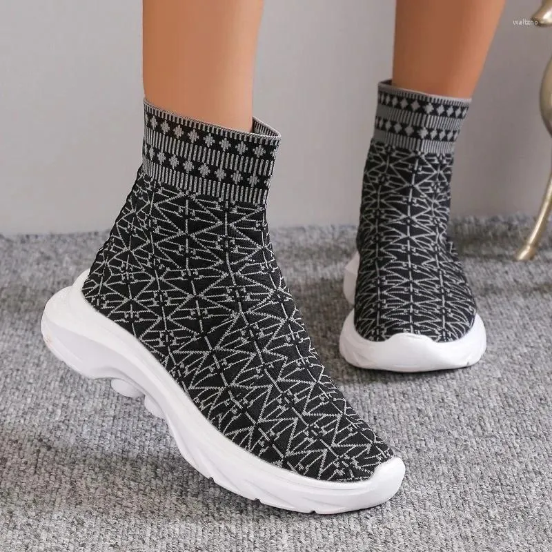 Casual skor strumpor som kör kvinnors sneakers sport för kvinnor man andas elasticitet plattform vulkanisera ankelstövlar