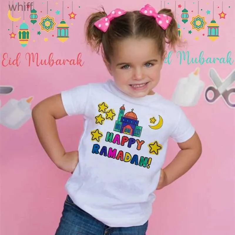 T-shirts Happy Ramadan Mubarak Print Childrens Clothes Boy Girl T-shirt Eid Ramadan Kids T Shirt Short Sleeve Islamic Muslim Outfit TopsC24319