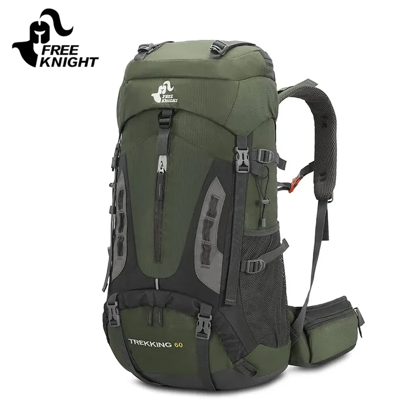 Сумки бесплатно Knight 60l пешеходные рюкзаки водонепроницаемые альпинистские сумки мужчины для кемпинг рюкзак скалолаза