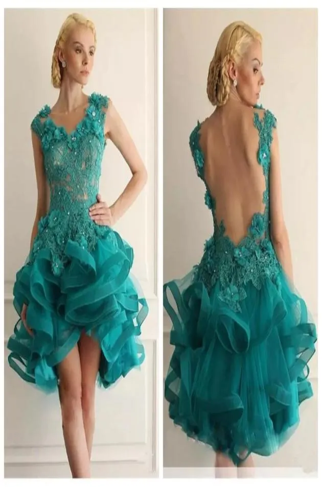 2019 fora do ombro vestidos de cocktail curtos rendas apliques flor artesanal sexy tule sem costas vestido de festa de baile vestidos formais de so9000793