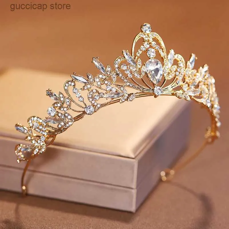 Tiaras Itacazzo Bridal Headwear Gold-Colour Womens Classic Wedding Crown Girl Birthday Tiaras Y240319