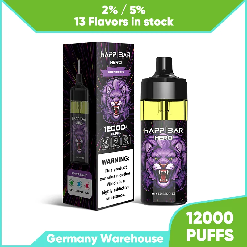 Espagne France Royaume-Uni Allemagne Suède Vente chaude Usine Vape Distributeur HAPP Bar Hero 7000 9000 10000 12000 12K Puffs Vape Pod jetable