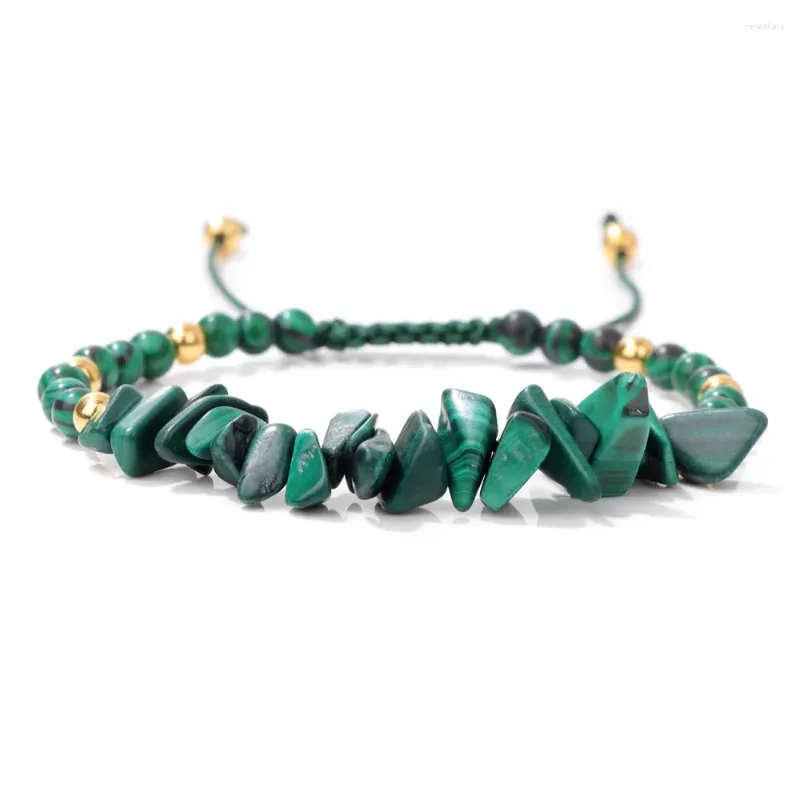 Link Pulseiras Irregular Malaquita Chips Beads Pulseira Natural Cura Pedra Obsidian Aventurine Quartzs Cascalho Trançado Para Mulheres Homens