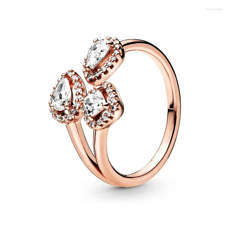 Cluster Rings Authentic 925 Sterling Silver for Women Rose Gold Geometric Shapes Finger Ring Stapble Wedding Jewelry Bague Femme