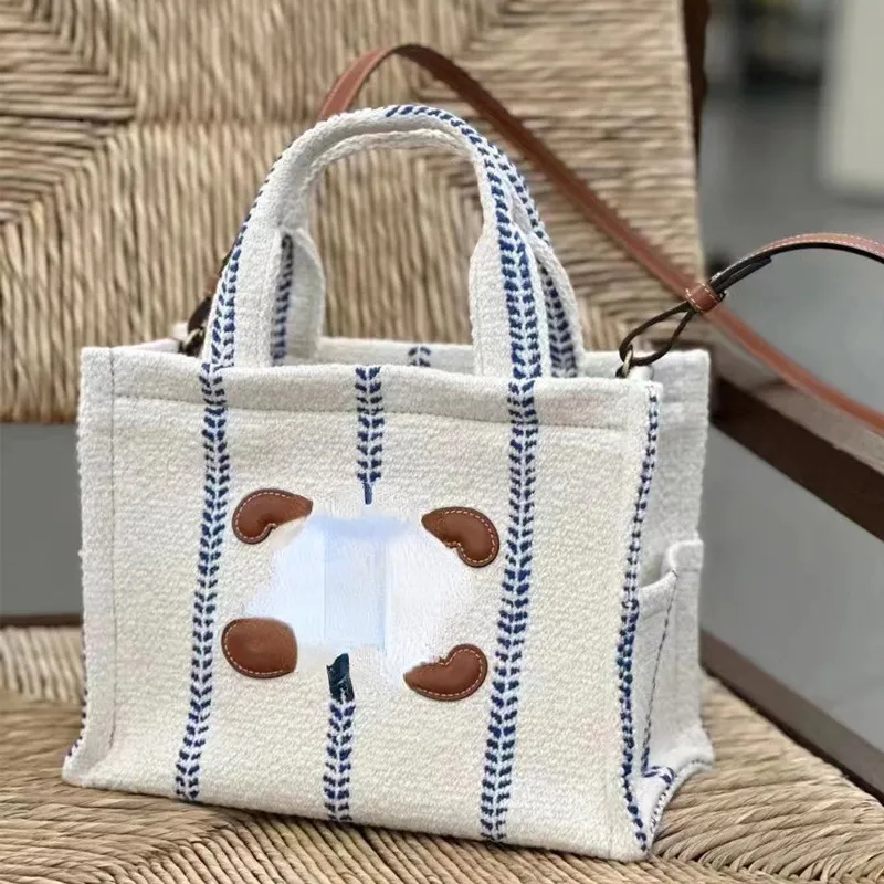 Frauen Designer Taschen 2024 Neue Gestreifte Wolle Einkaufstasche Große Kapazität Schulter Umhängetasche Echte Wolle Tote Tasche