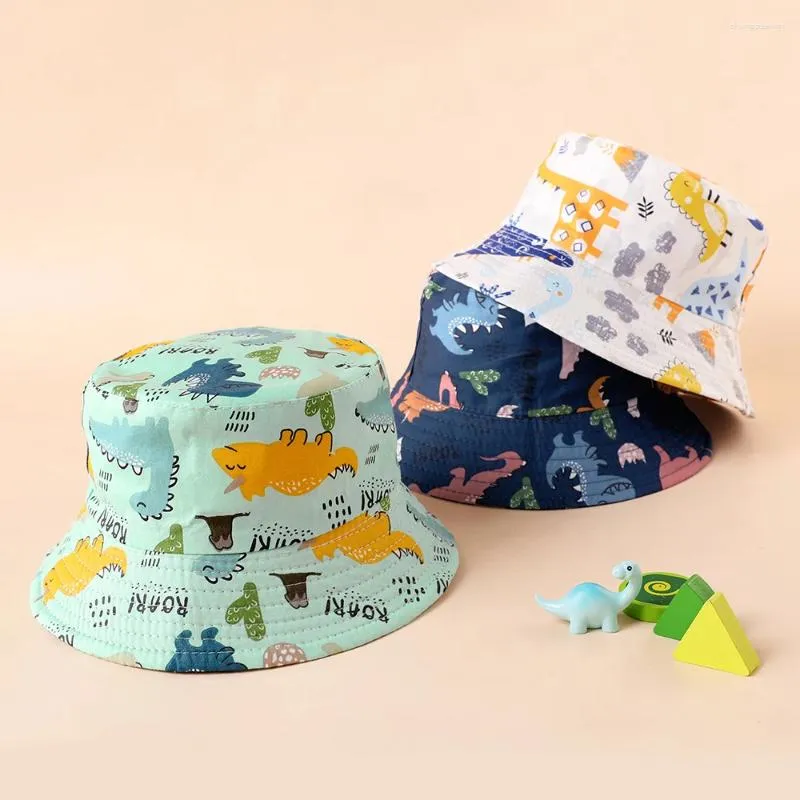 Berretti Cappello da bebè in cotone Cartone animato Dinosauro stampato Morbido Primavera Estate Cappelli Panama Spazio Bambini Ragazzi Ragazze Berretto da spiaggia per bambini