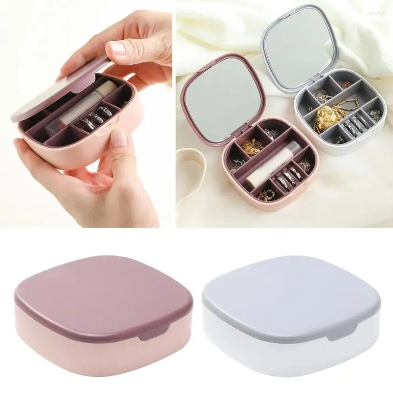 Pochettes à bijoux avec boîte de rangement miroir, organisateur Portable utile pour bagues, boucles d'oreilles, support cosmétique, Double fournitures de voyage