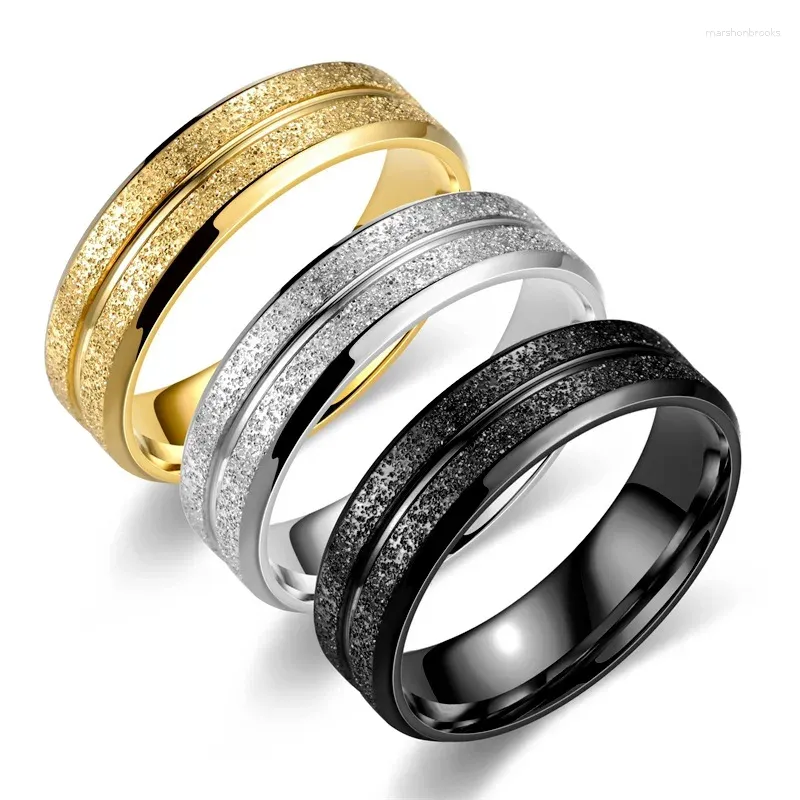 خواتم الزفاف 06/ 8mm/ 6mm Men Titanium Steel Carbid Ring 3 Colors Simple Matte Finish Bealeded Edge Engagement Band
