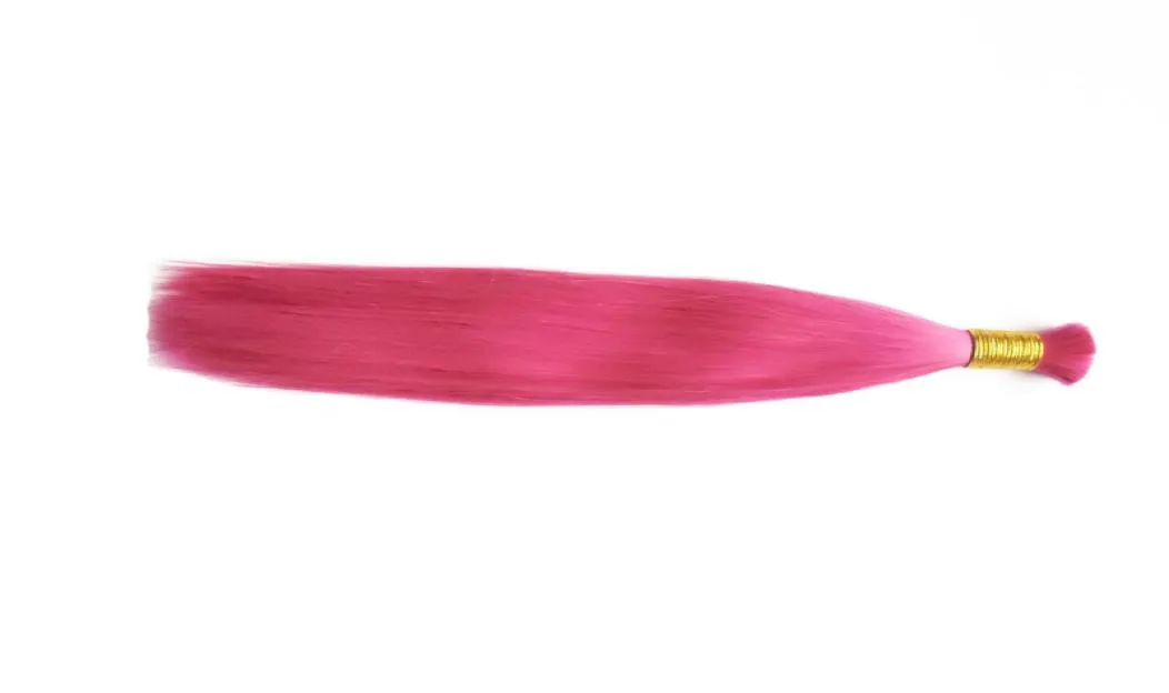 編組用の人間の髪は、アタッチメントバンドルなし100gストレートピンクの人間の編組髪の毛bulk5316478