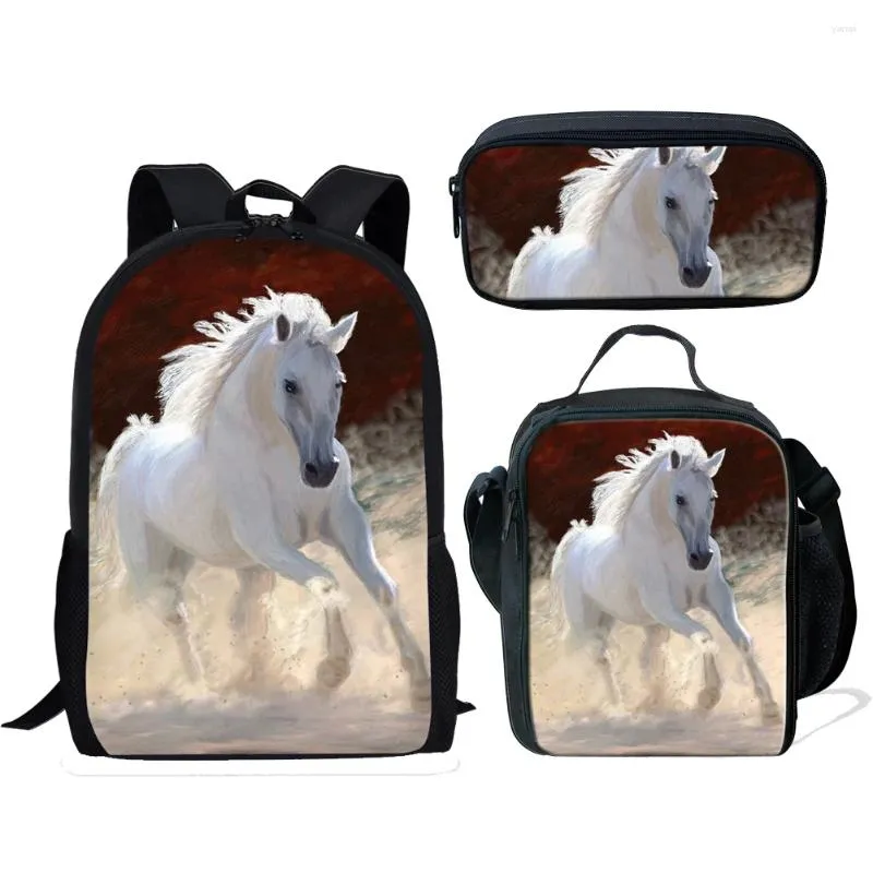 Backpack Harajuku Fire Crazy Horse 3D Print 3pcs/Set Student School Bags Laptop Daypack Lunch Bag Pencil Case