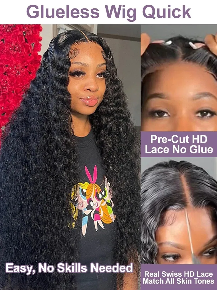 Glueless Wig Human Hair baby hair Deep Wave 13x4 Lace Front Wig Pre Bleached Knots Curly 7x5 Lace Closure Pre Cut for Women