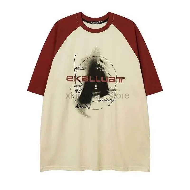 Męskie koszulki bawełniane amerykańska osobowość retro uliczna koszulka moda harajuku luźne hip hop kobiety kawaii ubrania top krótki rękaw 240327