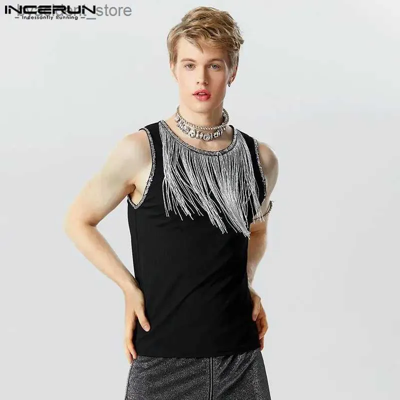 Débardeurs Homme Tops 2023 Style américain beaux nouveaux hommes Flash tissu gland conception débardeurs décontracté fête mâle vente chaude gilets S-5XL L240319