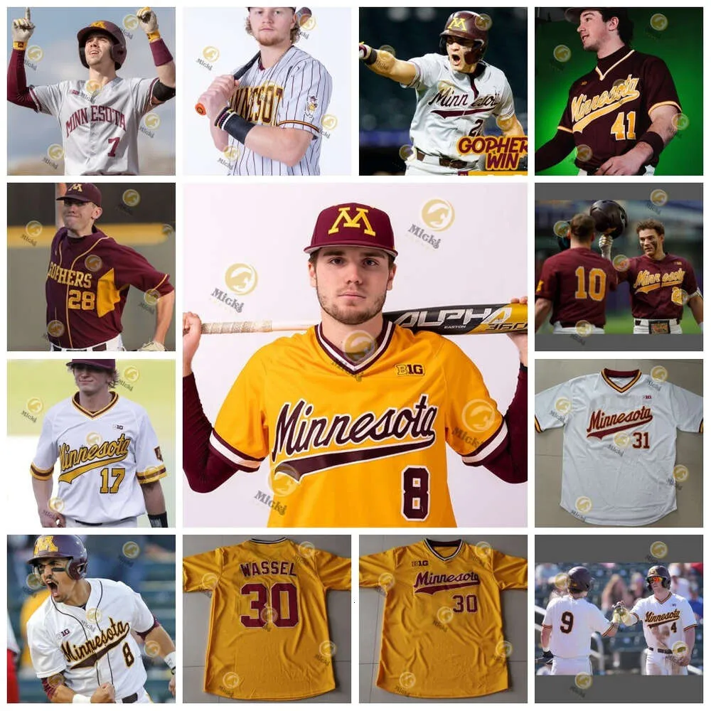 Boston Merila Minnesota Golden Gophers Baseball Jersey Sam Hunt 43 Richie Holetz Tucker Novotny George Klassen Ben Shepard Connor Wietgrefe zszyty koszulki