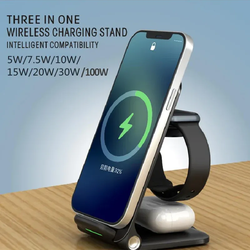 15W Fast Wireless Charger Stand för iPhone 14 13 12 11 XR Samsung Apple Watch AirPods Pro 3 i 1 trådlös laddningsdockstation