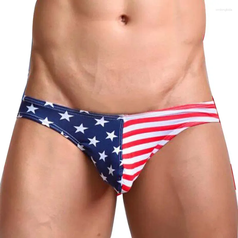 Underpants Men's Underwear Briefs Cotton American National Flag U Convex Design Slip Homme Sexy Low-Waist Calzoncillos Hombre Slips