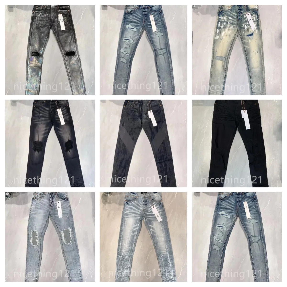 Roxo Jeans Designer Mens Jeans Moda Angustiado Rasgado Motociclistas Mulheres Denim Carga Para Homens Calça Preta