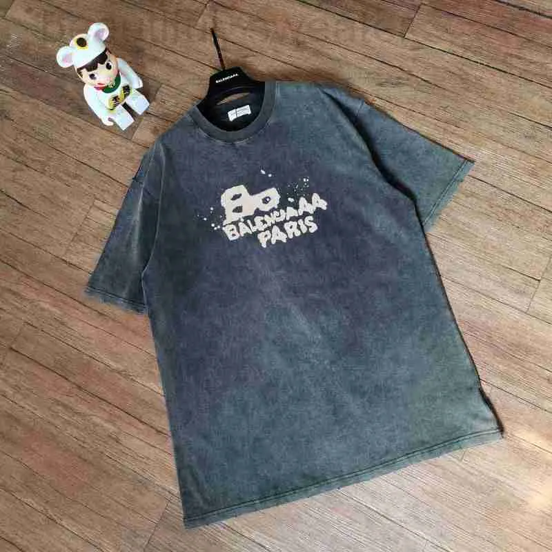 Мужские футболки дизайнерские Высокая версия семьи Paris B с плавными буквами для создания винтажных футболок с короткими рукавами, свободные унисекс футболки Os 0IZG