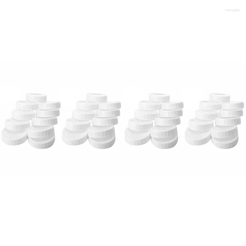 Storage Bottles 40Pcs Plastic Caps Lids Ribbed For 70Mm/86Mm Standard Regular Mouth Mason Jar Bottle