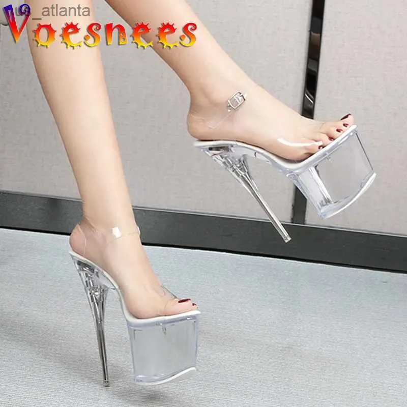 Dress Shoes Women Sandals 2021 Platform Transparent Model T Stage Catwalk Show Stiletto Sexy PVC 17CM Steel Tube Dancing High Heels H240325