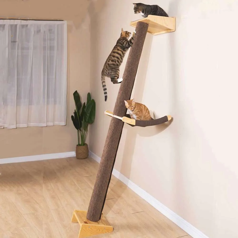 SHENGOCASE Modern 78.7" Tall Wall Mounted Cat Scratching Post with Bed Hammock Perch