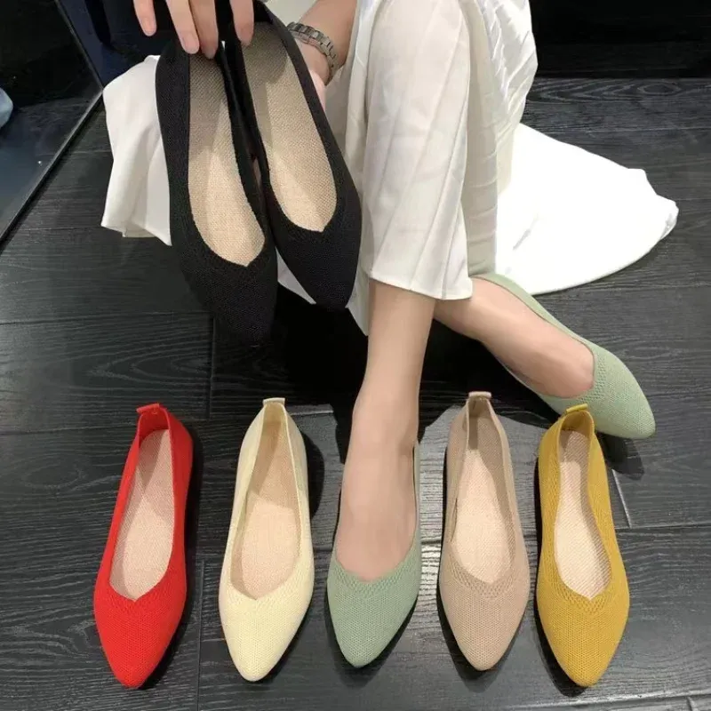 Hausschuhe Frauen Ballett Flats stricken lässige Schuhe Slipon niedliche Ballerina Pointe -Schuhe nicht lässig Leder ohne Absätze bequem