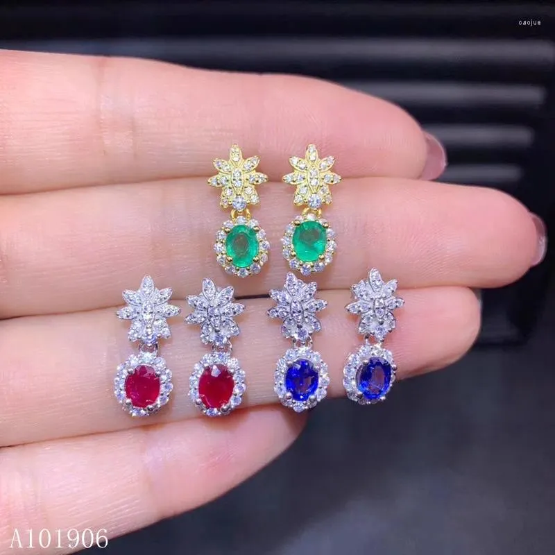 Kolczyki stadnorskie KJjeaxcmy Fine Biżuteria 925 Srebrny Inkrustowany Naturalny Ruby Sapphire Emerald Female Support Review Luksus