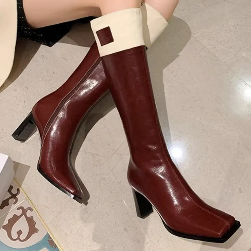 Boots 2023 Knee High Heels Chelsea Boots Femme Nouveau hiver Sexy Pumps Chaussures Designer Toe Toe Gladiator Goth Motorcycle Botas