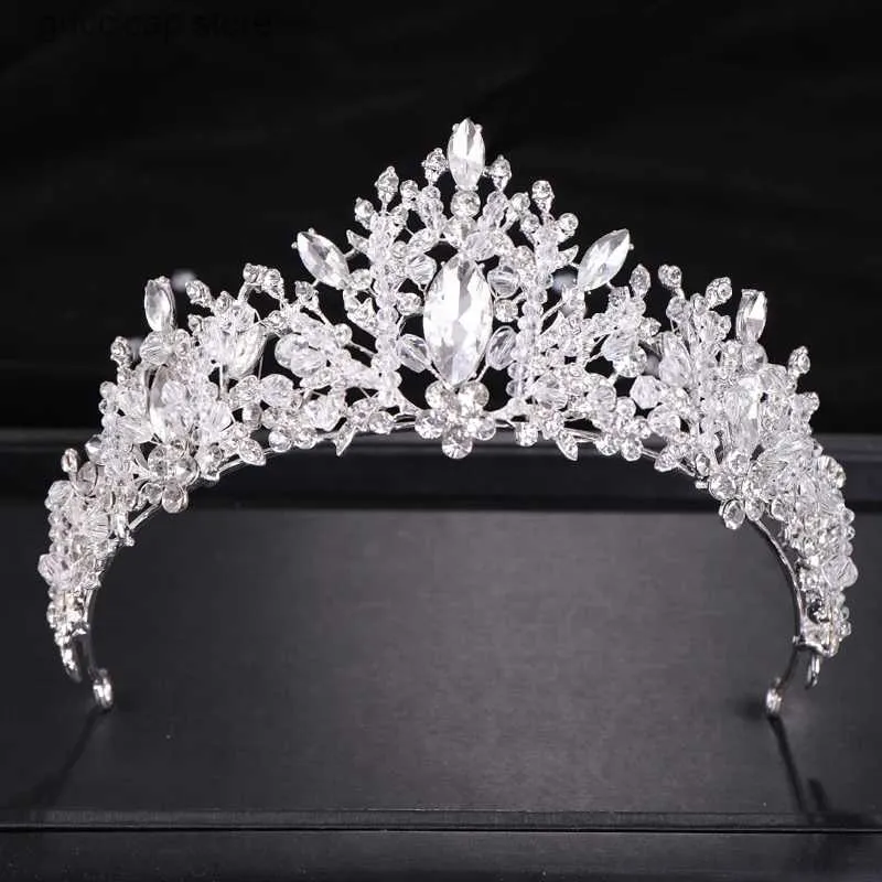 Accessori per capelli da sposa alla moda di Tiaras Accessori argento di colore barocco barocco Cristal Crystal Cryral Bridal Princess Party Wedding Hair Gioielli Y240319