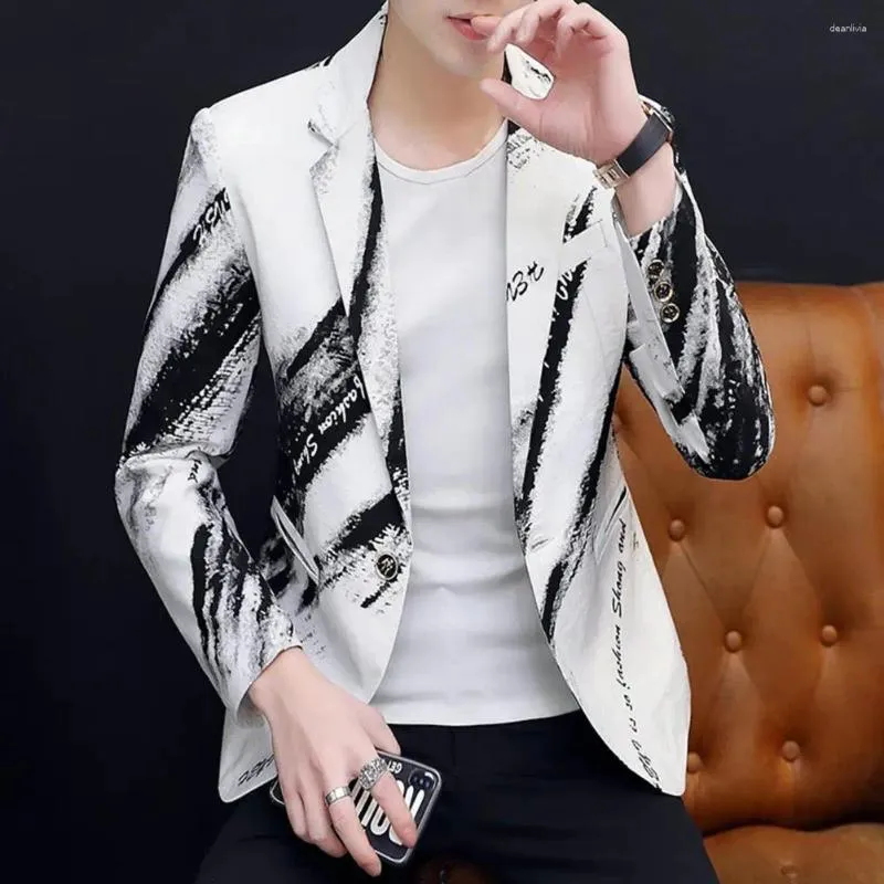 Men's Suits Suit Jacket Outwear Men Coat Printing Color Matching Handsome Notch Collar Blazer Garment